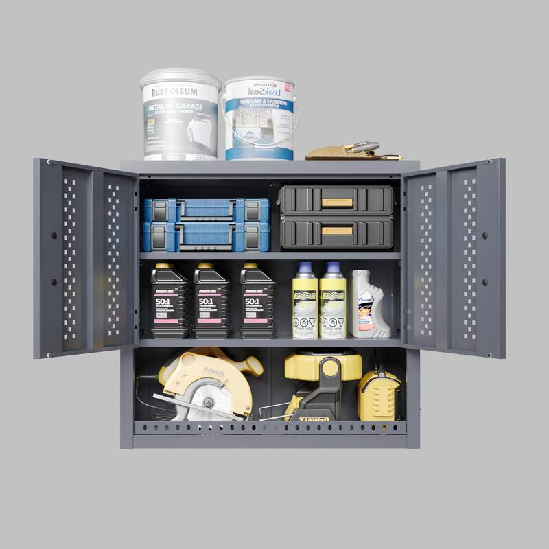 Roomfitters Large Wall Mounted Metal Garage Cabinet, Floating Tool Storage with Adjustable Shelf, Gray