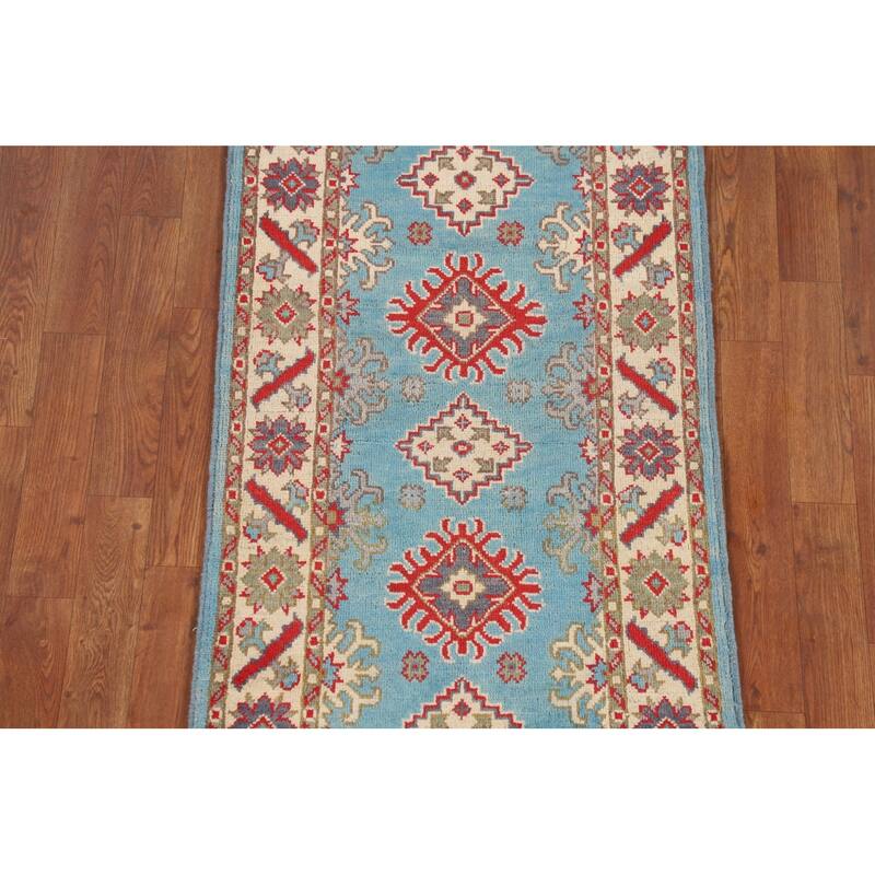 Light Blue Kazak Runner Rug Handmade Wool Carpet - 2'2" x 5'11"