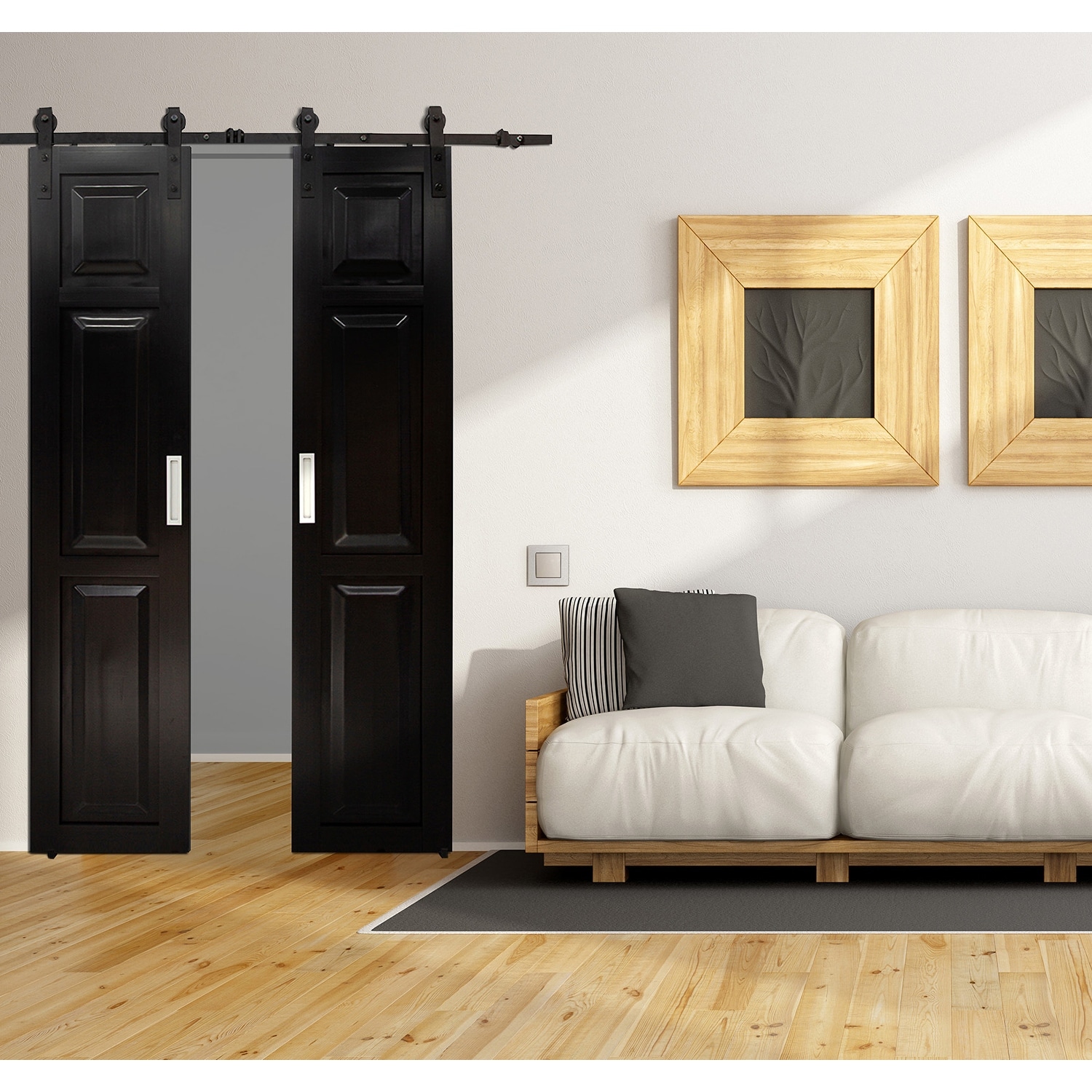Millbrooke Black Center Opening PVC Barn Door Sliding Door Kit 36 x 84 Assembly Required