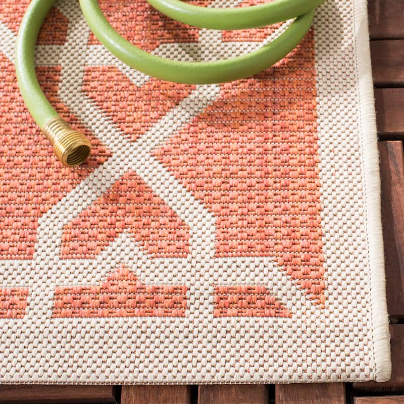 SAFAVIEH Courtyard Lawanda Trellis Indoor/ Outdoor Waterproof Patio Backyard Rug - 2' x 3'7" - Red/Beige