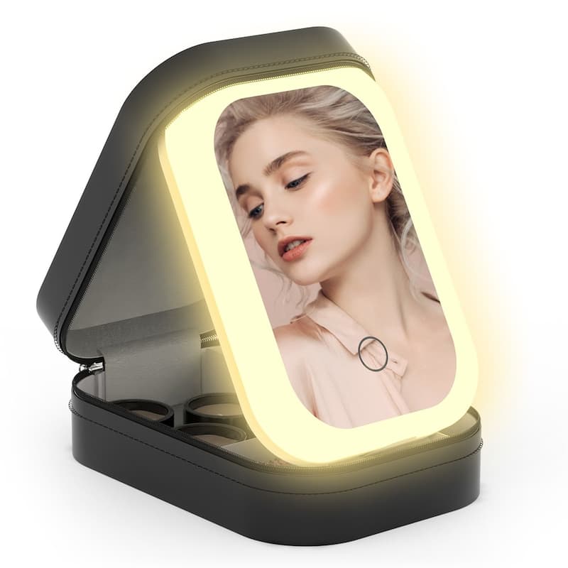 Portable Makeup Case with Rechargeable LED Mirror