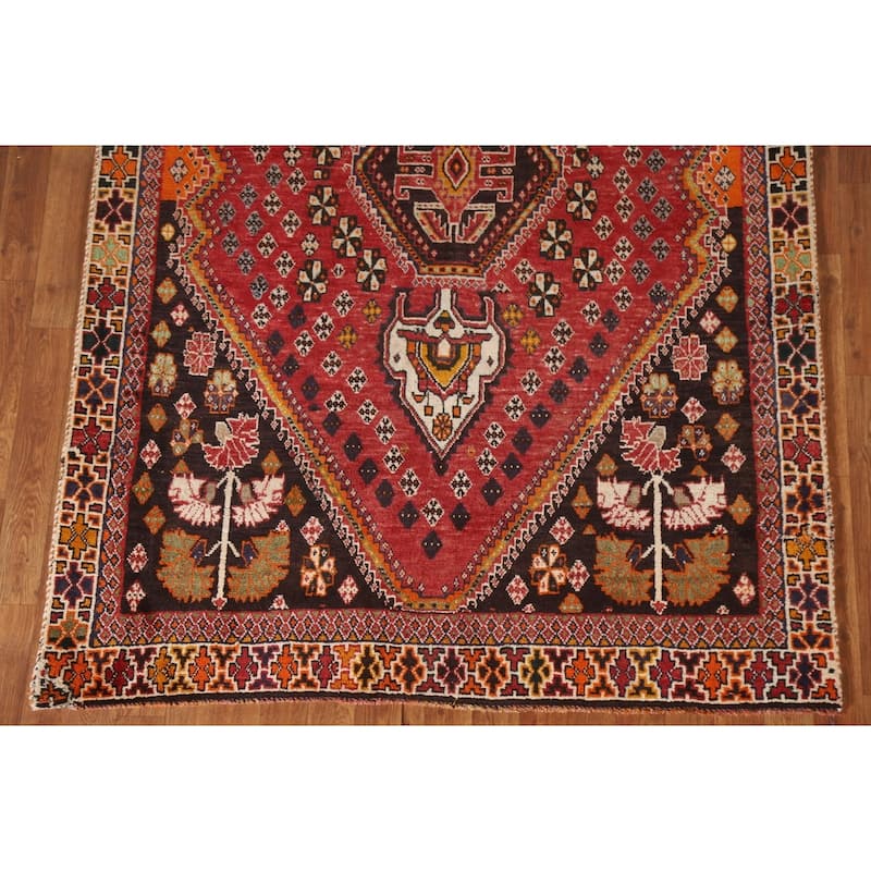 Vegetable Dye Shiraz Persian Vintage Rug Hand-knotted Wool Carpet - 4'7"x 7'5"