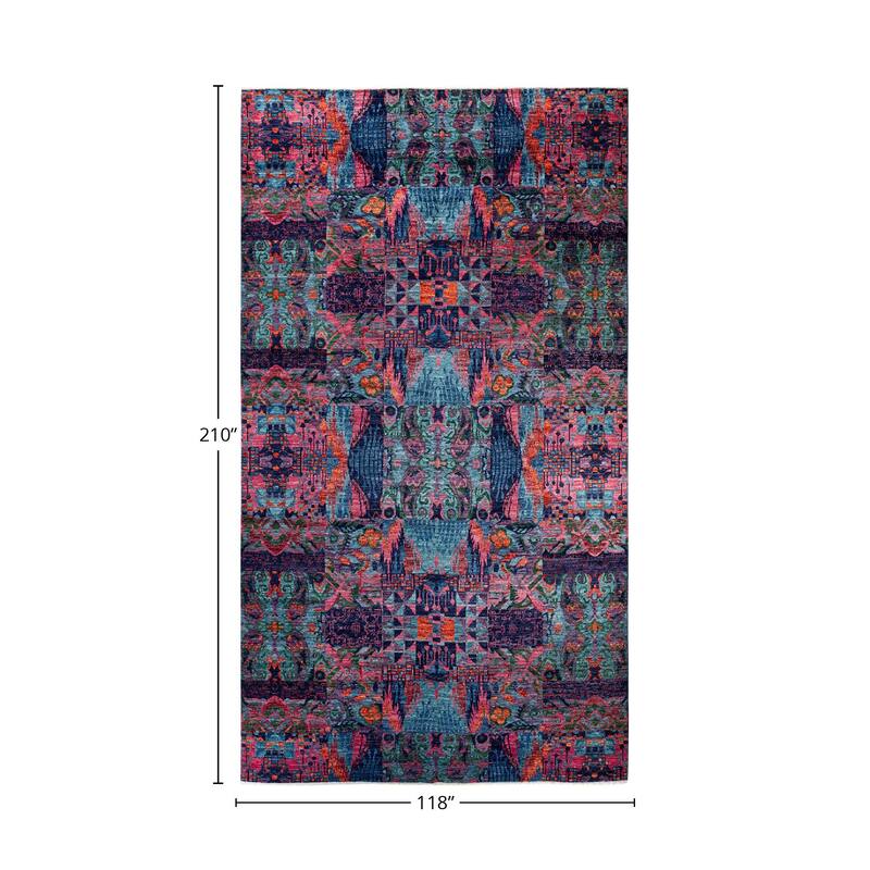 Overton Handknotted Wool Vintage Inspired Contemporary Modern Blue Area Rug - 17' 6" x 9' 10"