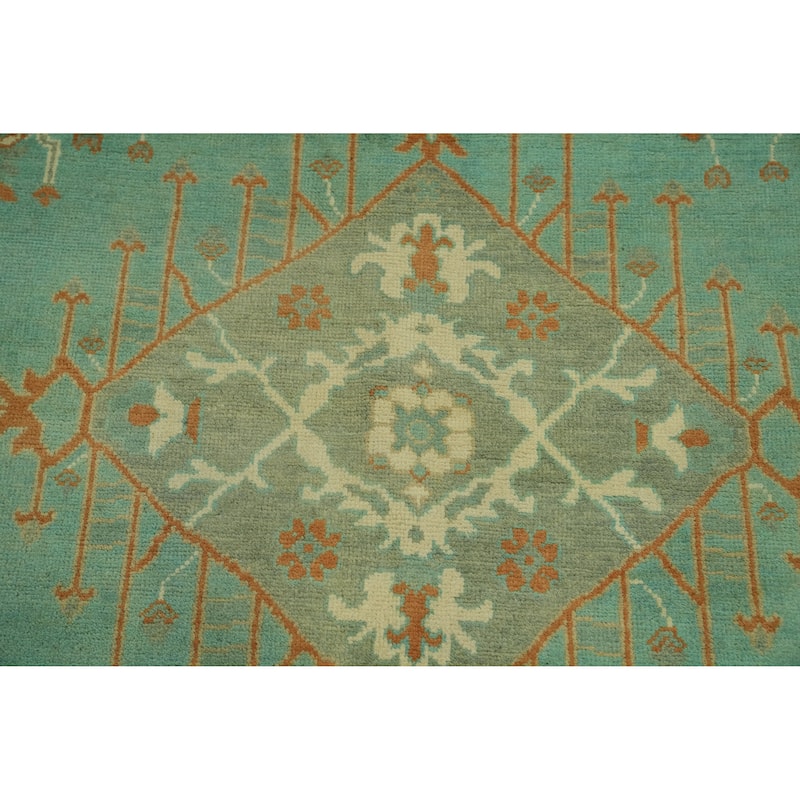 Handmade Wool Oushak Turkish Area Rug, Floral Geometric Carpet - 10' 0'' X 8' 3''