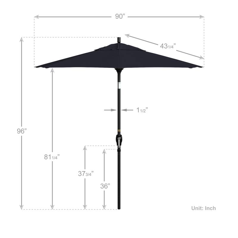 California Umbrella 75' Round Crank Lift Push Button Tilt Black Aluminum Patio Umbrella Sunbrella