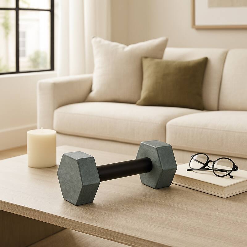 Stone Marble Dumbbell Figurine Modern Geometric Sculpture - 4" Green - 8" x 4" x 4"