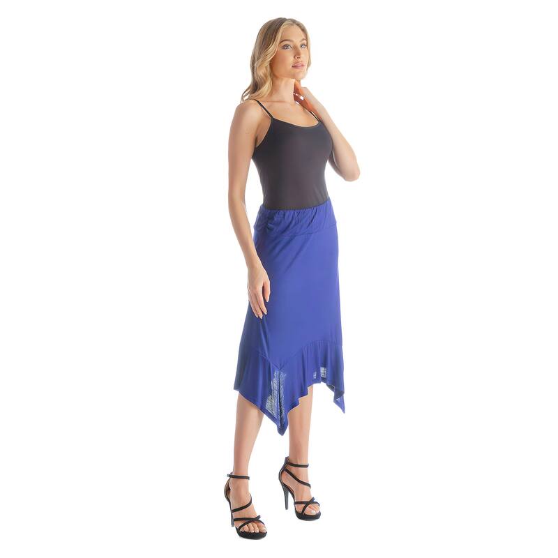 24seven Comfort Apparel Solid Color Knee Length Elastic Waist Handkerchief Skirt