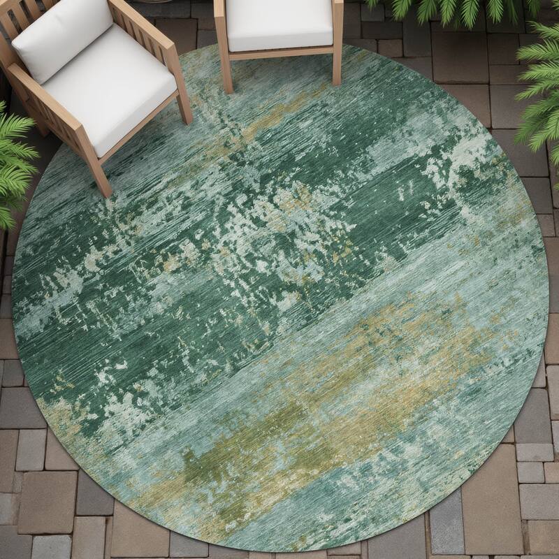 Machine Washable Indoor/Outdoor Contemporary Chantille Rug - Green - 8' x 8'
