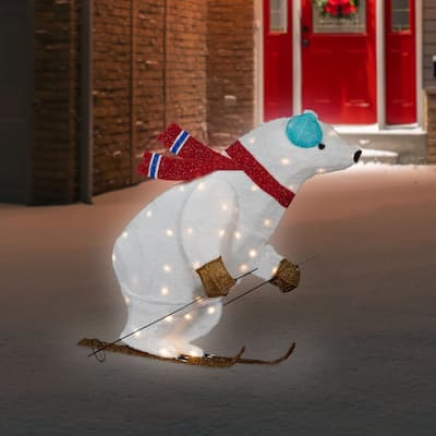 Lighted Skiing Polar Bear Outdoor Christmas Decoration - 40" - Warm White LED