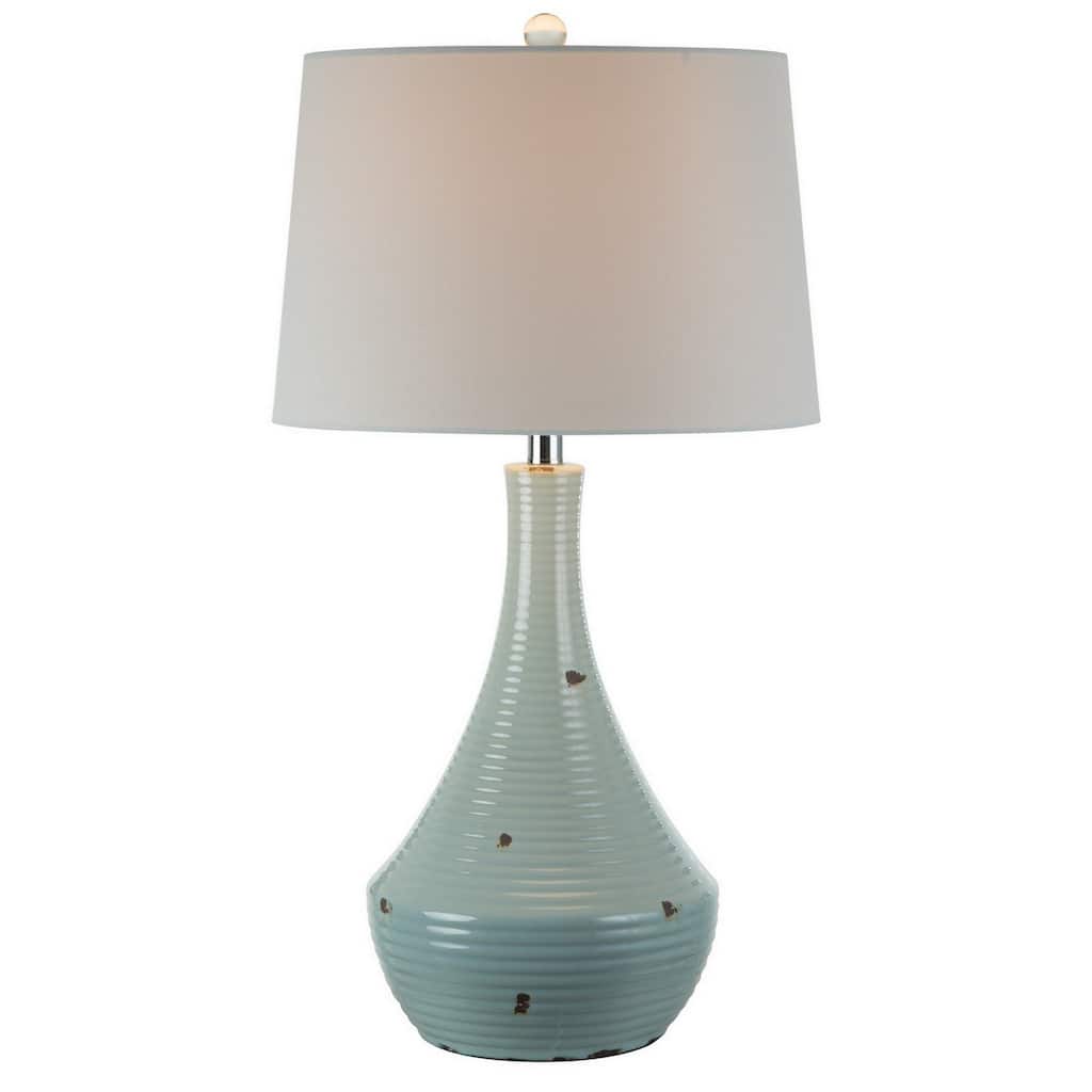 28 Inch Table Lamp with Clean Lines, Empire Shade, Ceramic, Teal Blue