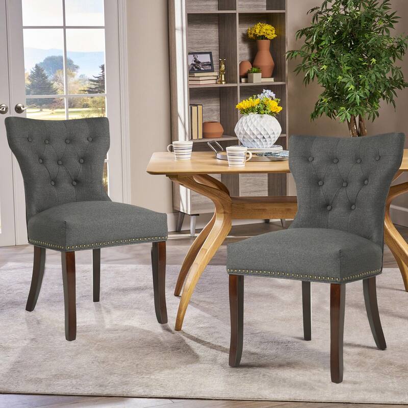 Fabric Wingback Dining Chairs Comfy Armless Accent Chairs Set of 2
