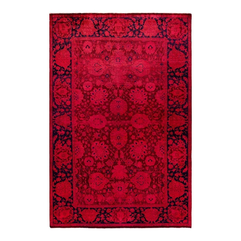 Overton Hand Knotted Wool Vintage Inspired Modern Contemporary Overdyed Pink Area Rug - 6' 1" x 9' 2"