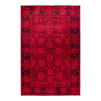 Overton Hand Knotted Wool Vintage Inspired Modern Contemporary Overdyed Pink Area Rug - 6' 1" x 9' 2"