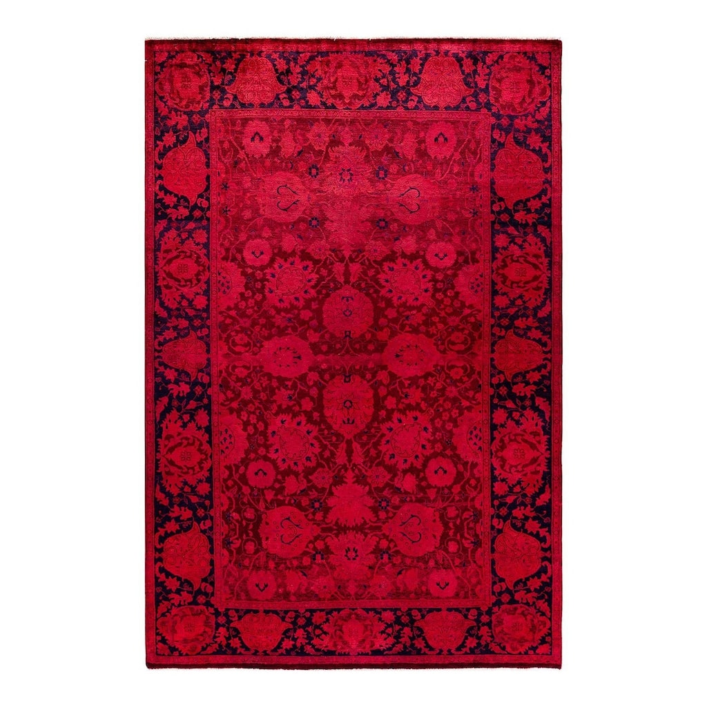 Overton Hand Knotted Wool Vintage Inspired Modern Contemporary Overdyed Pink Area Rug - 6' 1" x 9' 2"