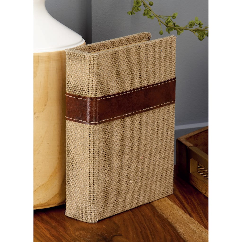 Burlap Leather Canvas Book Box Various Designs (Set of 3)