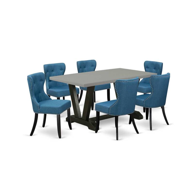 HomeStock 7-Piece Natural Oak Finish Solid Wood Top Dining Table with 6-Chairs