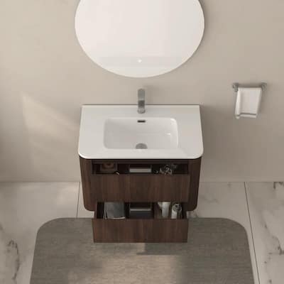Bathroom Vanity with Sink Wall Mounted Cabinet with 2 Fluted Drawers - 30" W x 20.47" H
