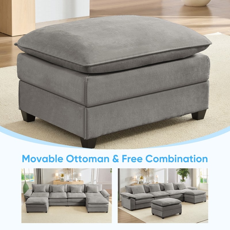 Modern 156''Oversized U-Shaped Modular Sectional Sofa with 2 Ottomans,6-Seat Cloud Couch,Chenille Sofa Sleeper Deep Seat Couches