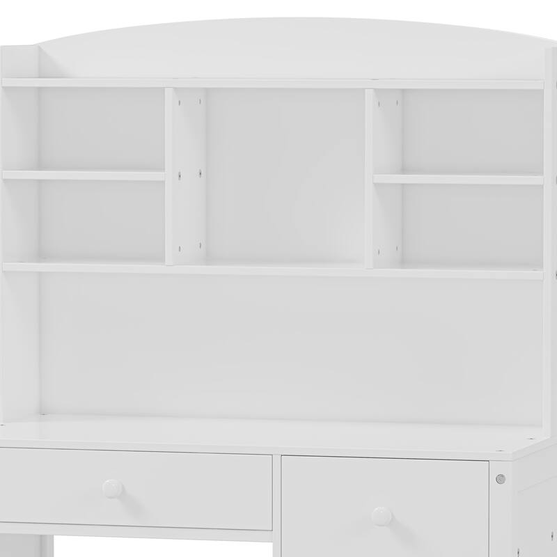 Computer Desk Set with 4 Drawers, Storage Shelf and Chair Writing Desk