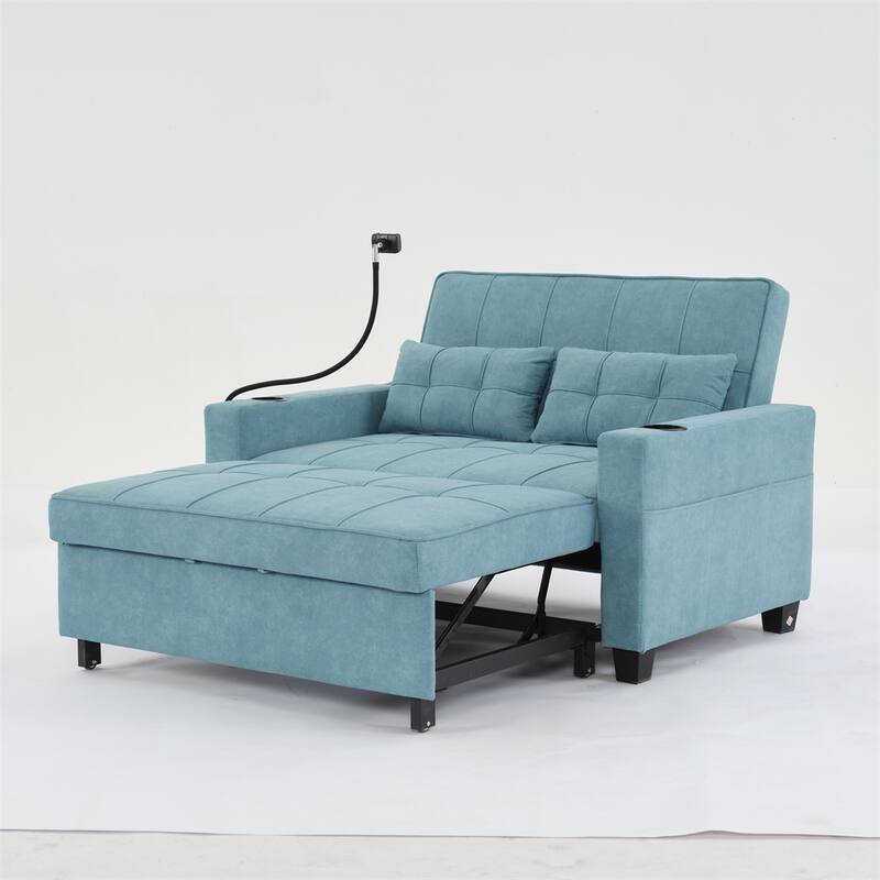 3-in-1 Pull Out Convertible Sleeper Chair w/ USB Ports,Wear Resistant