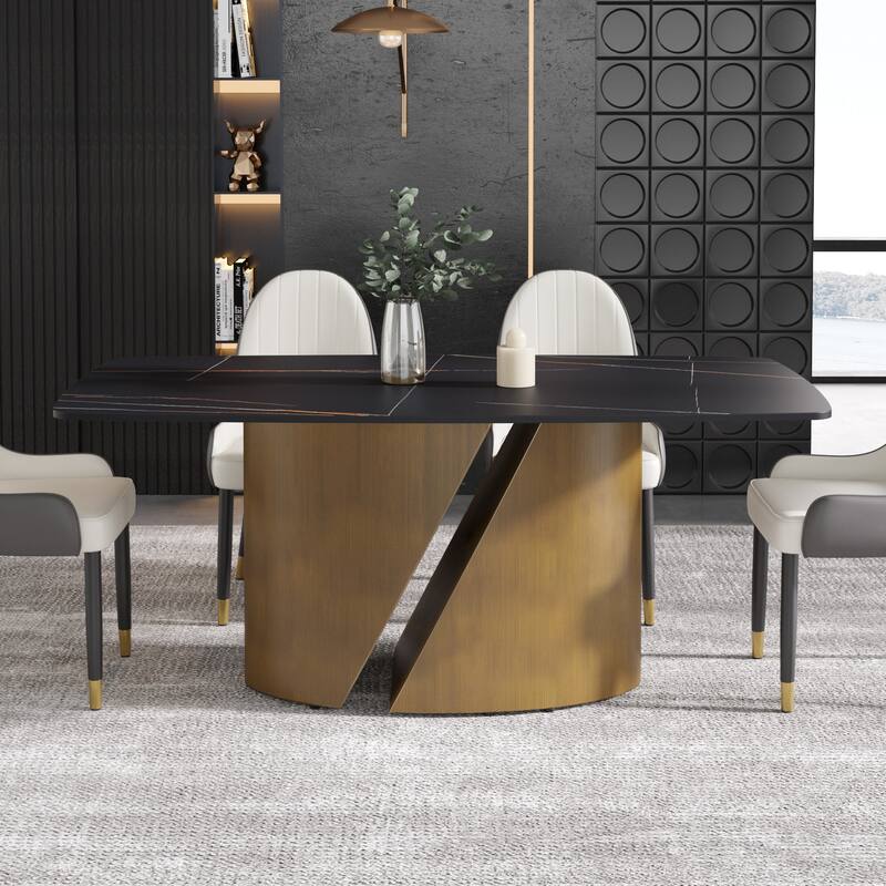71" & 63" Modern Kitchen Table Marble Sintered Stone Table Top with Metal Gold Finish Legs