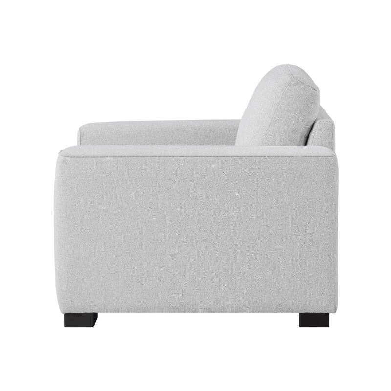 Sawl 38 Inch Accent Chair, Light Gray Polyester, Espresso Brown Solid Wood
