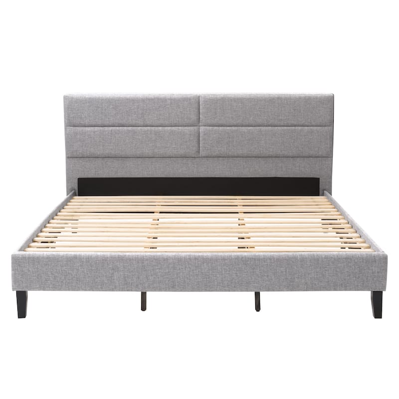 CorLiving Bellevue Dark Grey Upholstered Panel Bed, King - Light Grey