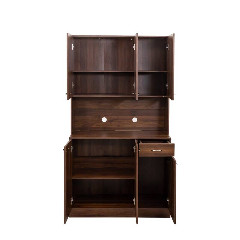 Anmytek 70.87" Tall Wardrobe and Kitchen Cabinet, with 6-Doors, 1-Open Shelves and 1-Drawer for bedroom,Walnut