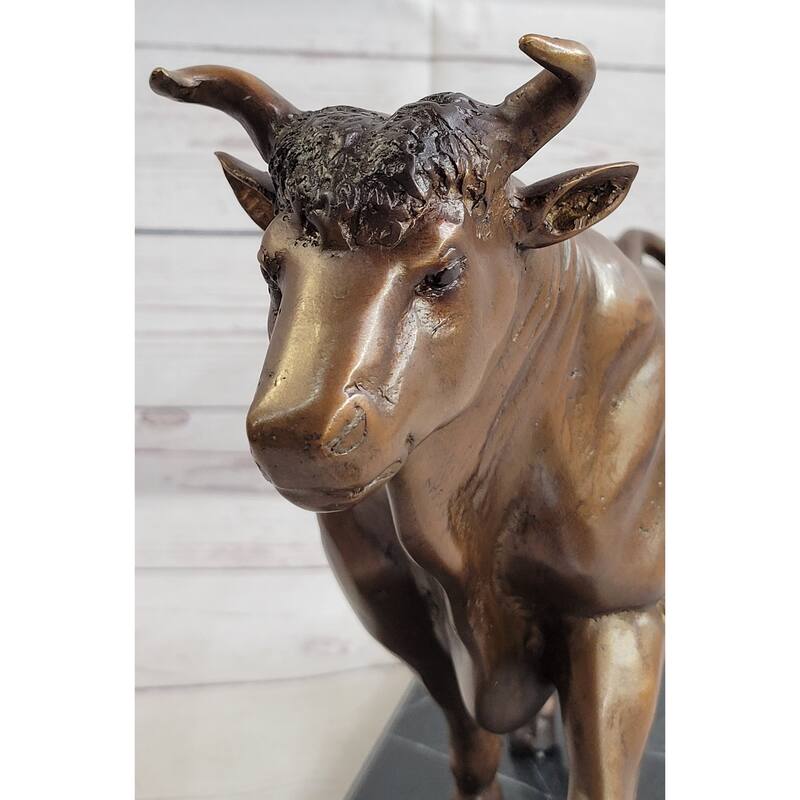 Bull Bronze Metal Sculpture Statue Lost Wax Casting On Black Marble 11 Inches X 18 Inches
