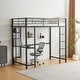 preview thumbnail 1 of 13, Twin Size Metal Loft Bed with Desk and Storage Shelves Black