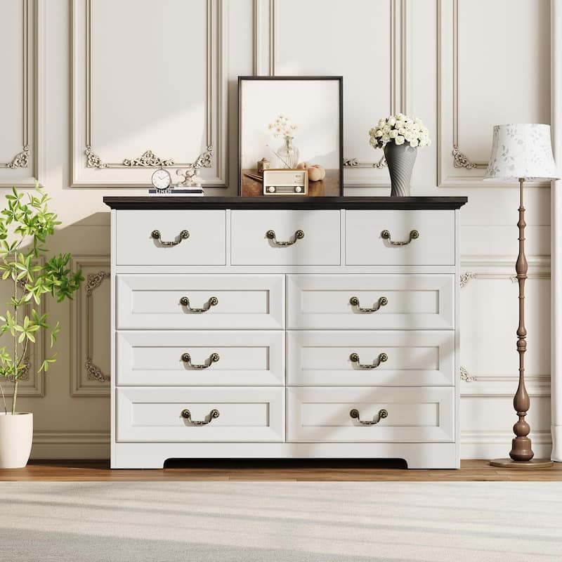 Vintage 9 Drawer Dresser for Bedroom Living Room - White