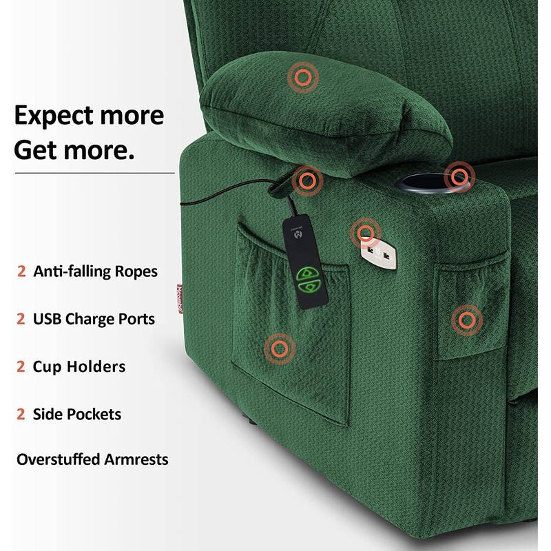 MCombo Small Power Lift Recliner Chair Sofa with Massage and Heat, 3 Positions and USB Ports Extended Footrest, Fabric 7141