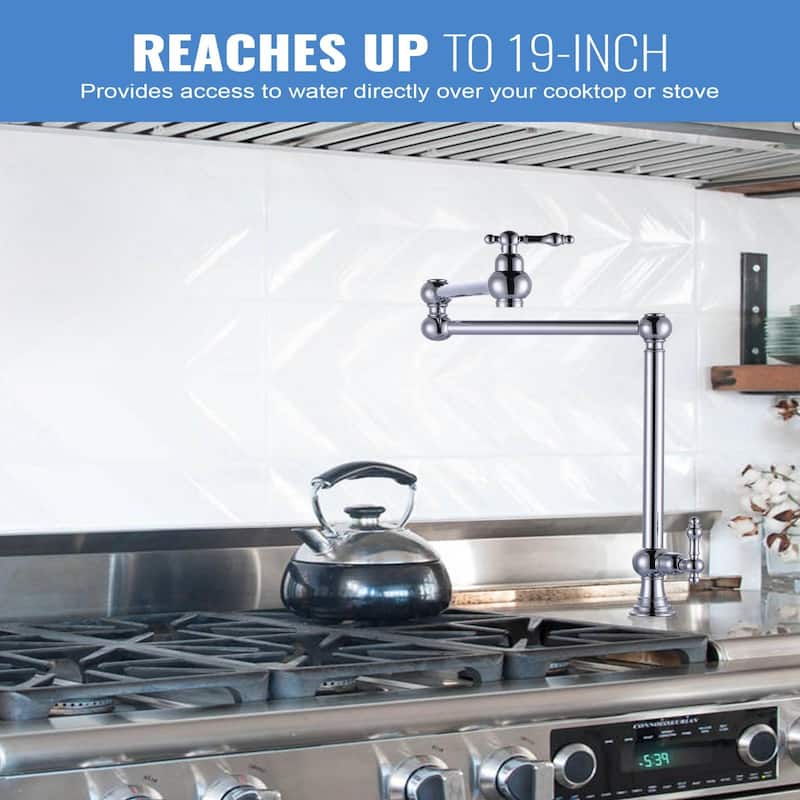 WOWOW 2-Handle Deck Mount Pot Filler Kitchen Faucet with Dual Swing Joints Design