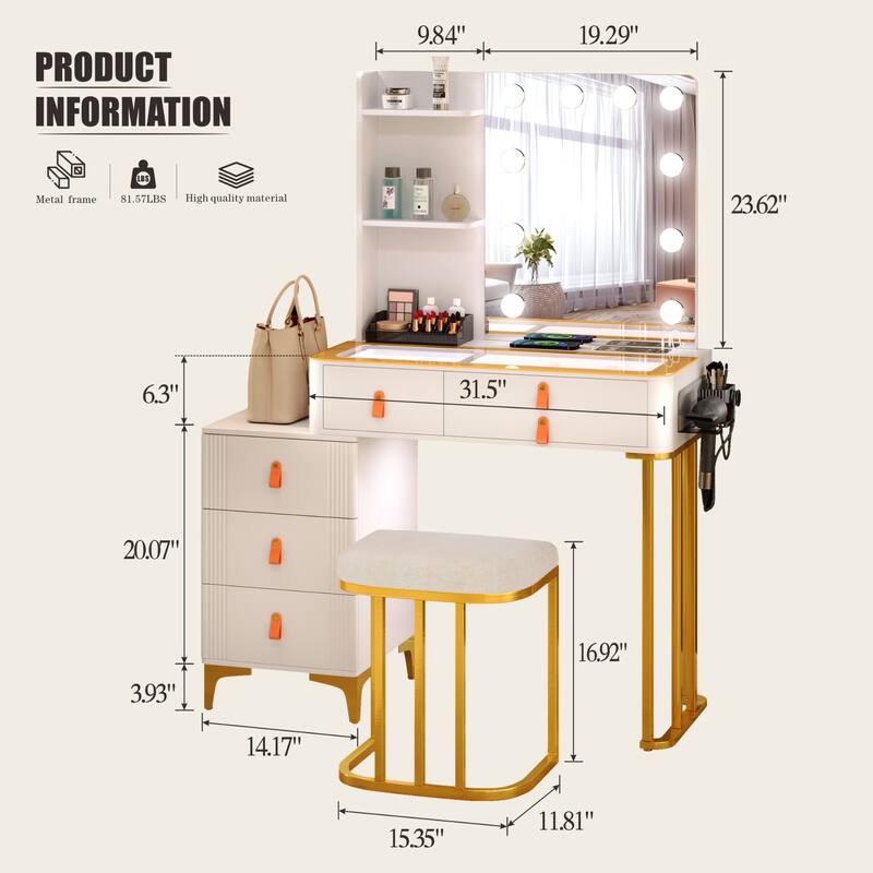 Makeup Vanity with 3 Lighting Colors
