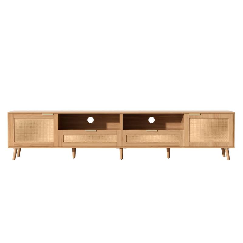 Boho Rattan TV Stand Media Console Table TV Cabinet for TVs up to 85", Natural