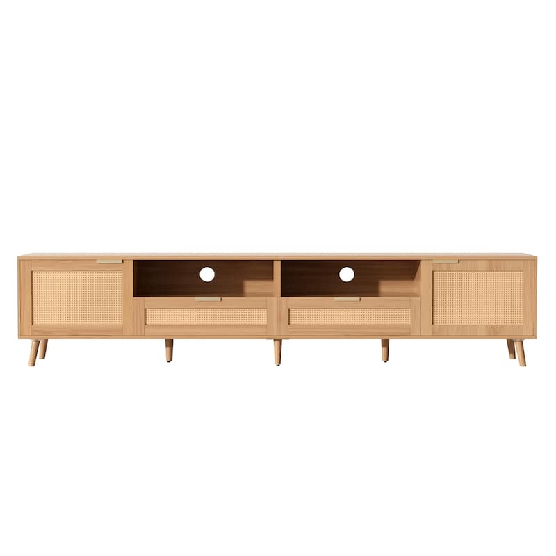 Modern 86.6" TV Stand for TVs up to 90'', Farmhouse TV Cabinet Media Console Table with Solid Wood Legs