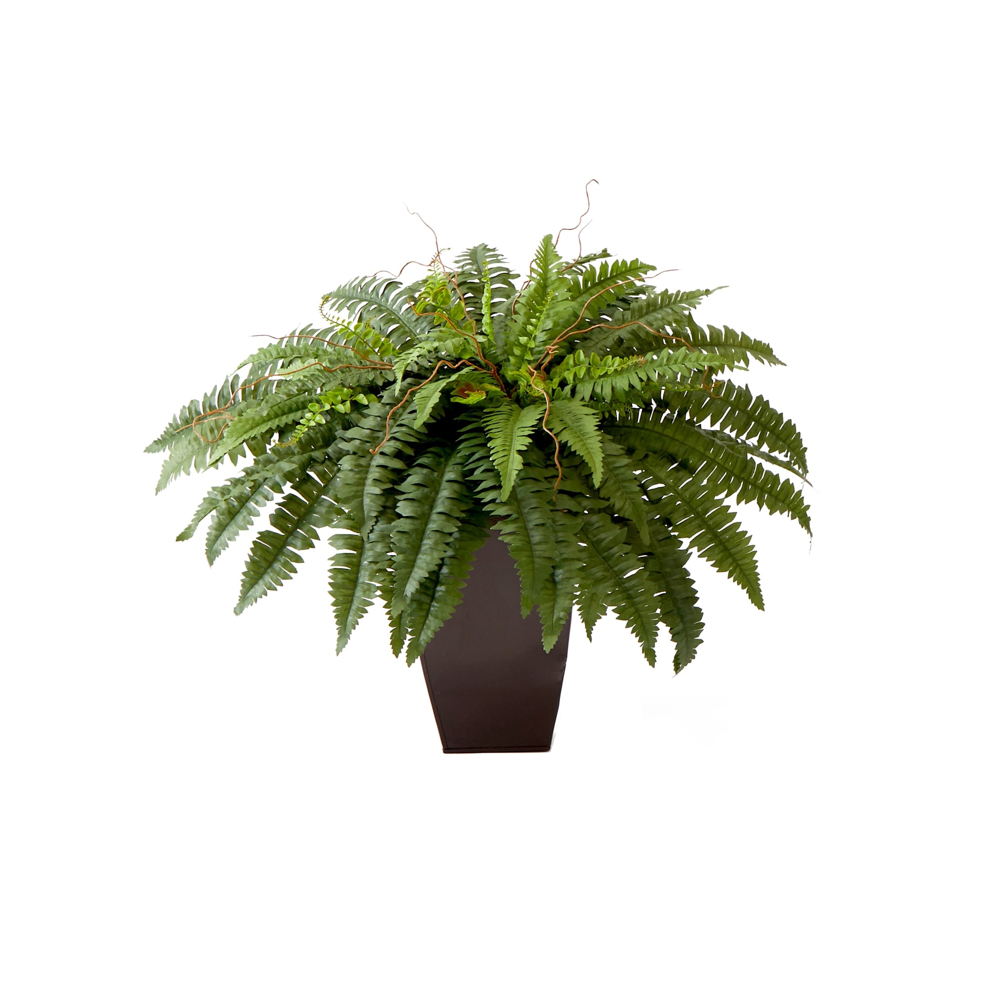 23" Artificial Boston Fern Plant with Tapered Bronze Square Metal Planter DIY KIT