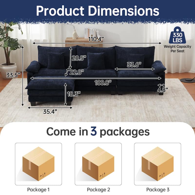 Modular Sectional Sofa Set Convertible Sectional Sleeper Sofa with Chaise for Apartment