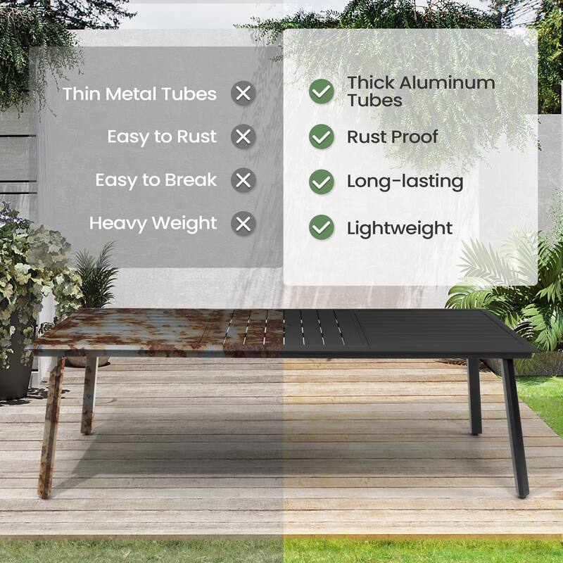 9-PC Outdoor Patio Aluminum Dining Set Table With Dining Chairs Sunbrella Seat&Back Cushions Umbrella Hole