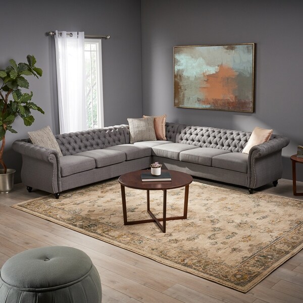 Transitional Living Room Sectional Light Gray Fabric Sofa Couch Chaise Set IG0N 
