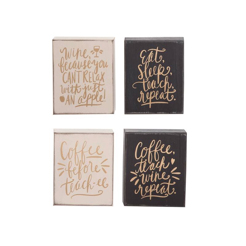 Transpac MDF Eat Sleep Teach Decor Set of 4 Spring Home Decorations