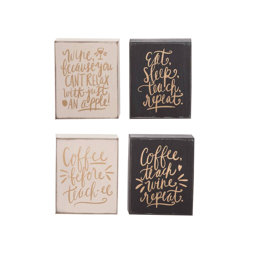 Transpac MDF Eat Sleep Teach Decor Set of 4 Spring Home Decorations