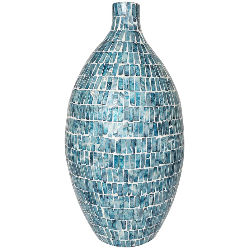 Blue Mother of Pearl Shell Handmade Mosaic Inspired Decorative Vase