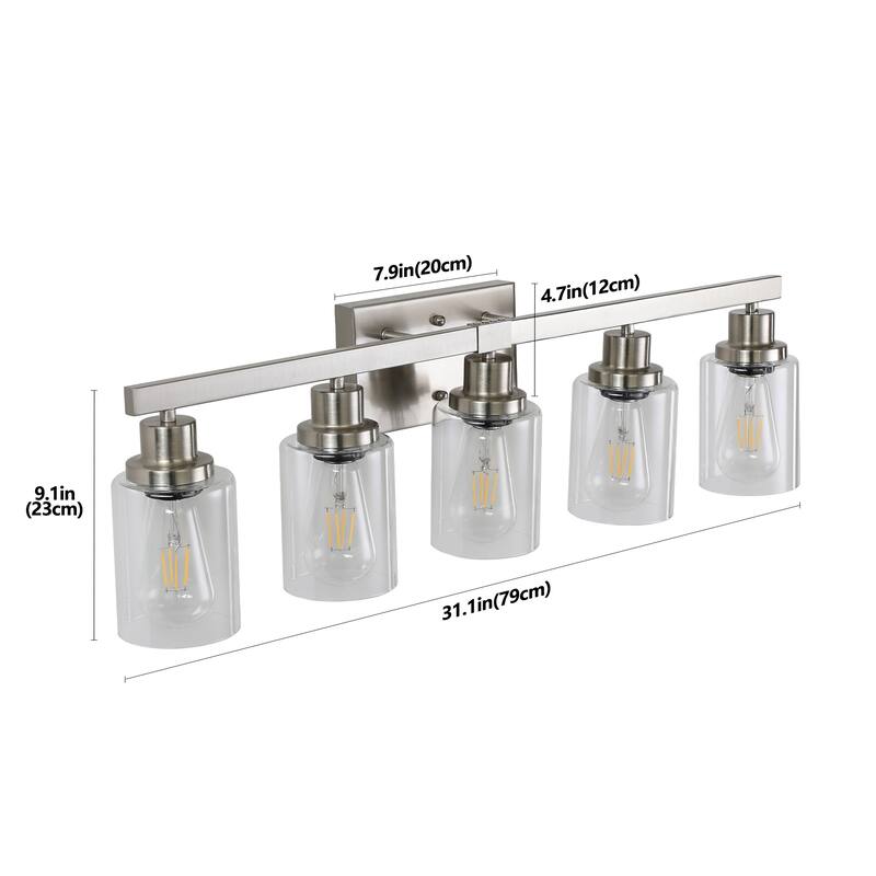 31" 5-Light Vanity Light with Clear Glass Shades, Modern Iron Metal Bathroom Wall Fixture for Mirror(No Bulbs)