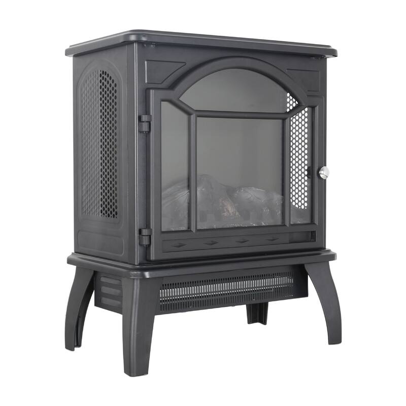 Freestanding 18-Inch Electric Quartz Fireplace Stove with Realistic Flame, 1500W Heat & Remote Control