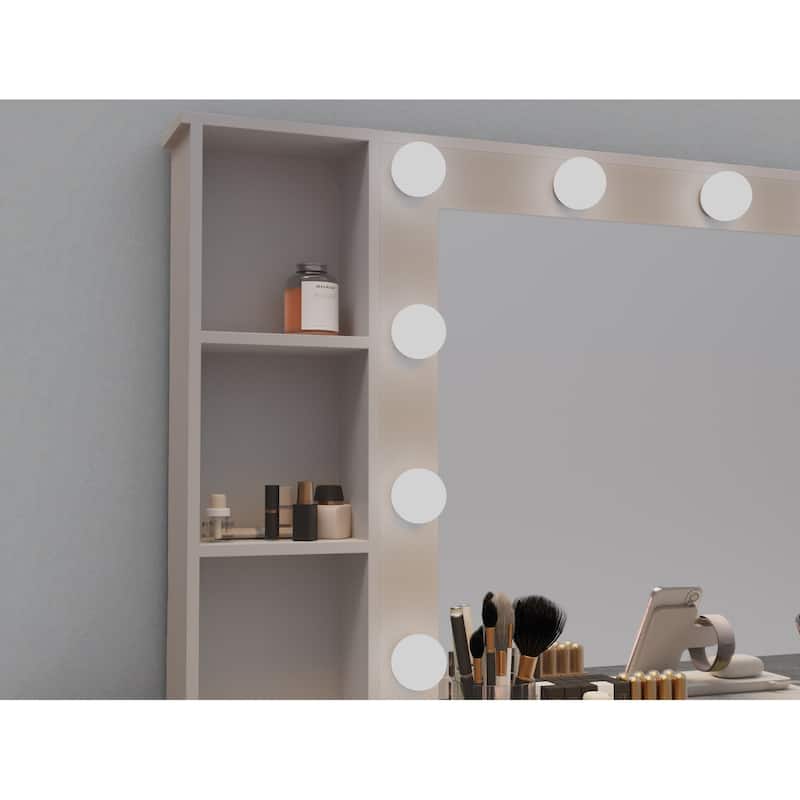 Makeup Vanity with Mirror and Lights, Dressing Table with USB Ports, Hair Dryer Holder & 7 Storage Drawers
