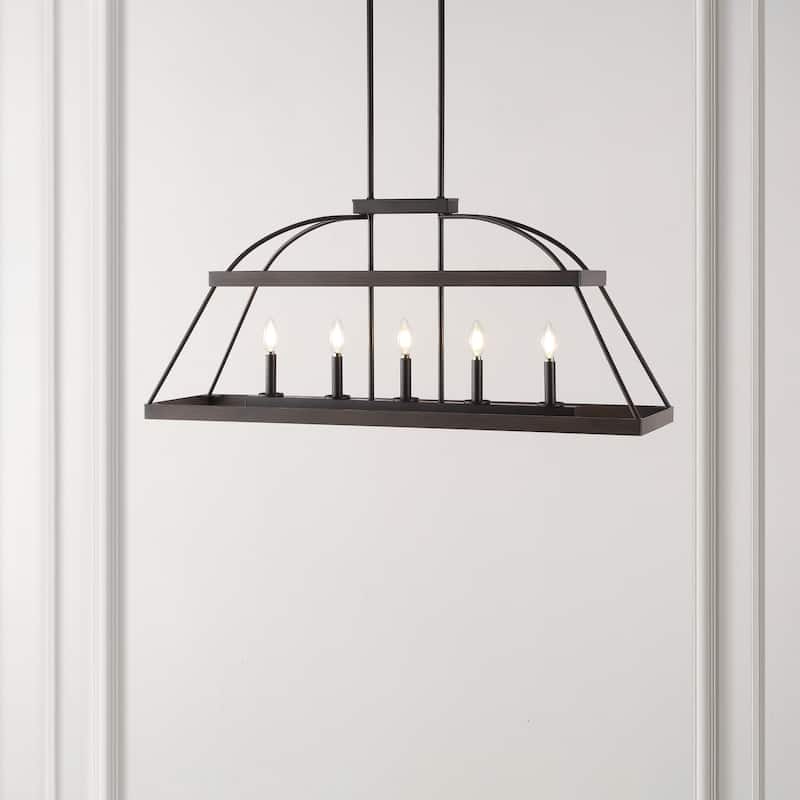 SAFAVIEH Lighting Gioconda Farmhouse 5-Light Adjustable Linear Chandelier (LED Bulbs Included) - Brown
