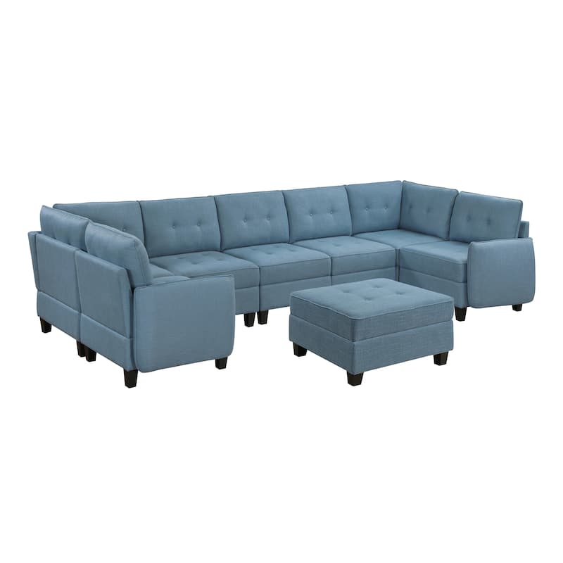 Dorian Textured 8-Piece Sectional Sofa - Storage and Ottoman - Blue
