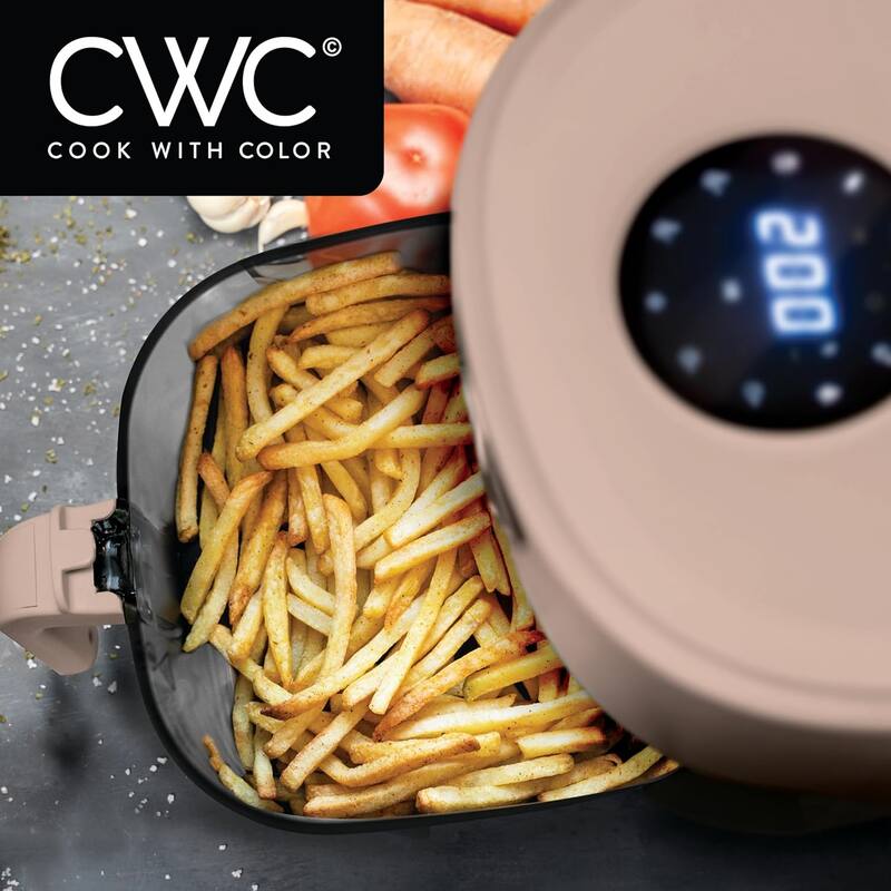COOK WITH COLOR 1200W Air Fryer: Glass Basket, Dishwasher Safe, 60min Timer, 6 Presets, Temp Control 175F-400F, 4 - 5.5 QT