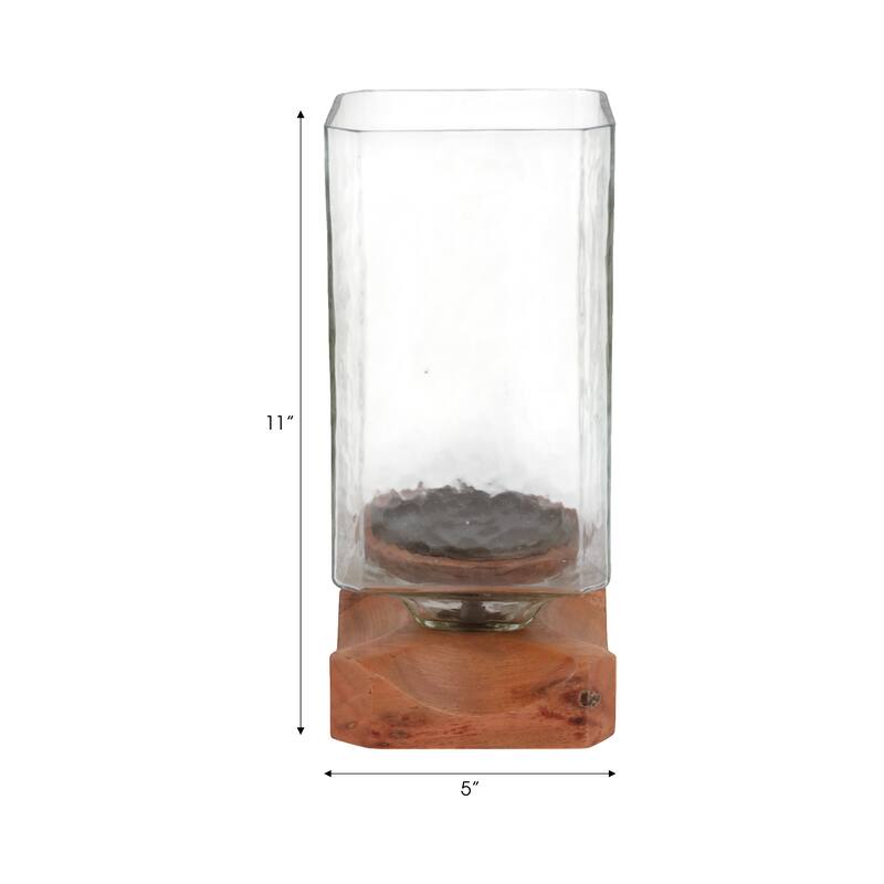 Decorative Wood and Glass Hurrican Pillar Candle Holder